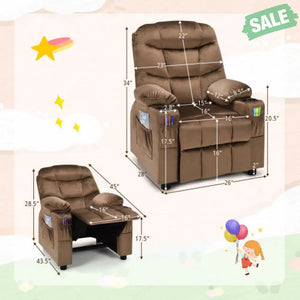 Kids Recliner Chair with Cup Holder and Footrest for Children-Brown Kids Chairs & Seating