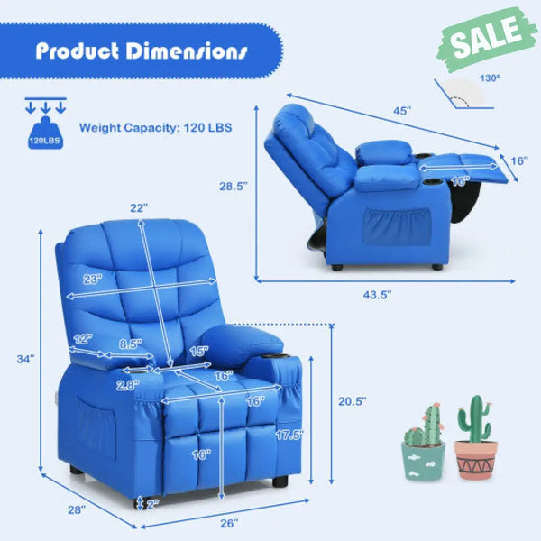 Kids Recliner Chair with Cup Holder and Footrest for Children-Brown Kids Chairs & Seating