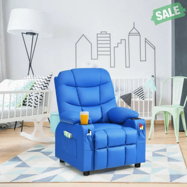Kids Recliner Chair with Cup Holder and Footrest for Children-Brown Kids Chairs & Seating