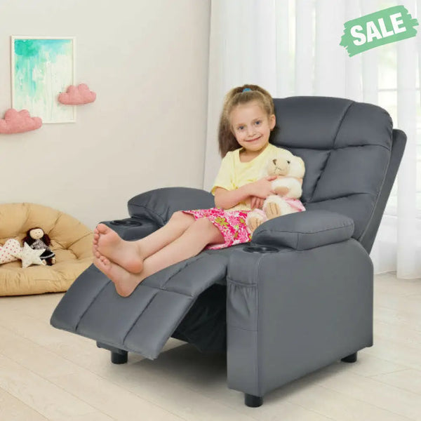 Kids Recliner Chair with Cup Holder and Footrest for Children-Brown Kids Chairs & Seating