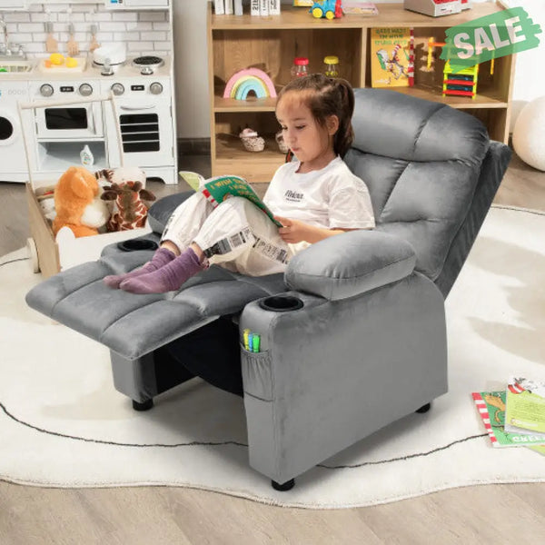 Kids Recliner Chair with Cup Holder and Footrest for Children-Brown Kids Chairs & Seating