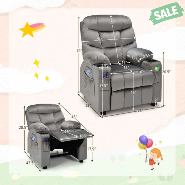 Kids Recliner Chair with Cup Holder and Footrest for Children-Brown Kids Chairs & Seating