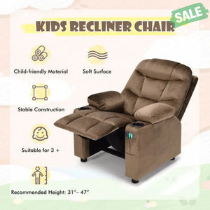 Kids Recliner Chair with Cup Holder and Footrest for Children-Brown Kids Chairs & Seating