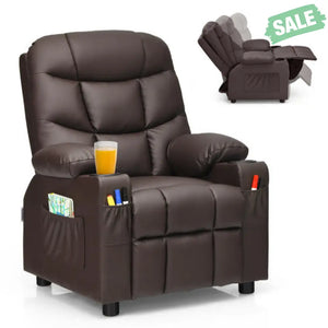 Kids Recliner Chair with Cup Holder and Footrest for Children-Brown Kids Chairs & Seating