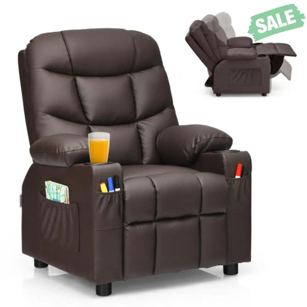 Kids Recliner Chair with Cup Holder and Footrest for Children-Brown Kids Chairs & Seating
