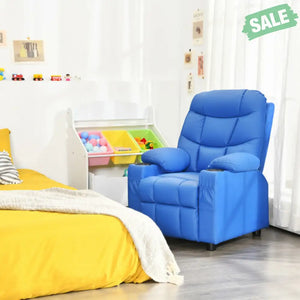 Kids Recliner Chair with Cup Holder and Footrest for Children-Brown Kids Chairs & Seating