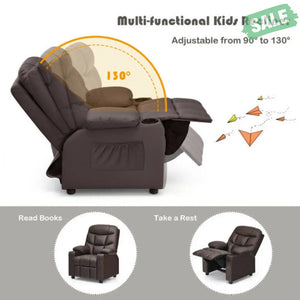 Kids Recliner Chair with Cup Holder and Footrest for Children-Brown Kids Chairs & Seating