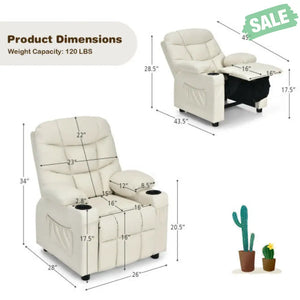 Kids Recliner Chair with Cup Holder and Footrest for Children-Brown Kids Chairs & Seating