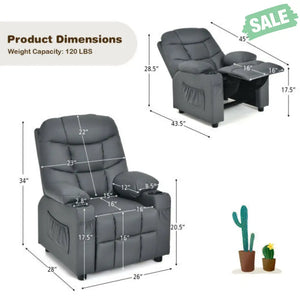Kids Recliner Chair with Cup Holder and Footrest for Children-Brown Kids Chairs & Seating