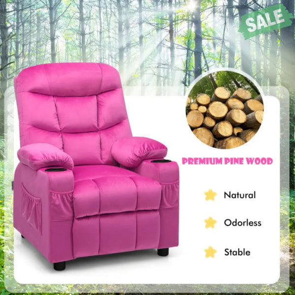 Kids Recliner Chair with Cup Holder and Footrest for Children-Brown Pink Kids Chairs & Seating