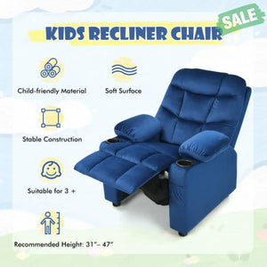 Kids Recliner Chair with Cup Holder and Footrest for Children-Brown Light Blue Kids Chairs & Seating