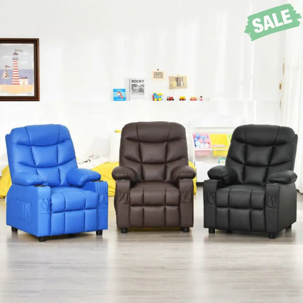 Kids Recliner Chair with Cup Holder and Footrest for Children-Brown Brown Kids Chairs & Seating