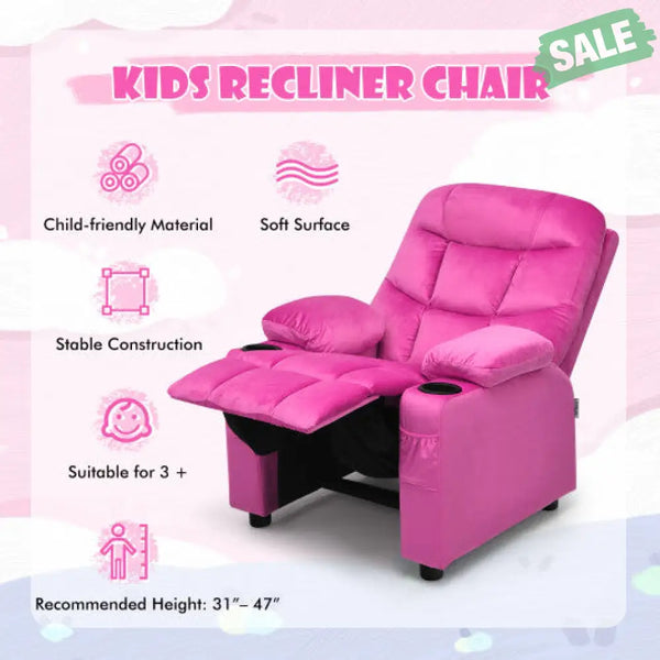 Kids Recliner Chair with Cup Holder and Footrest for Children-Brown Kids Chairs & Seating