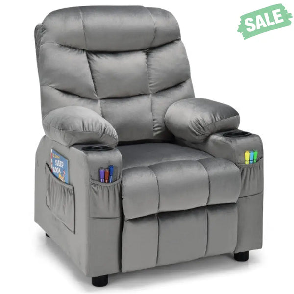 Kids Recliner Chair with Cup Holder and Footrest for Children-Brown Kids Chairs & Seating