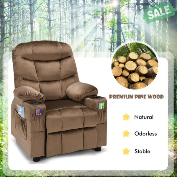 Kids Recliner Chair with Cup Holder and Footrest for Children-Brown Kids Chairs & Seating