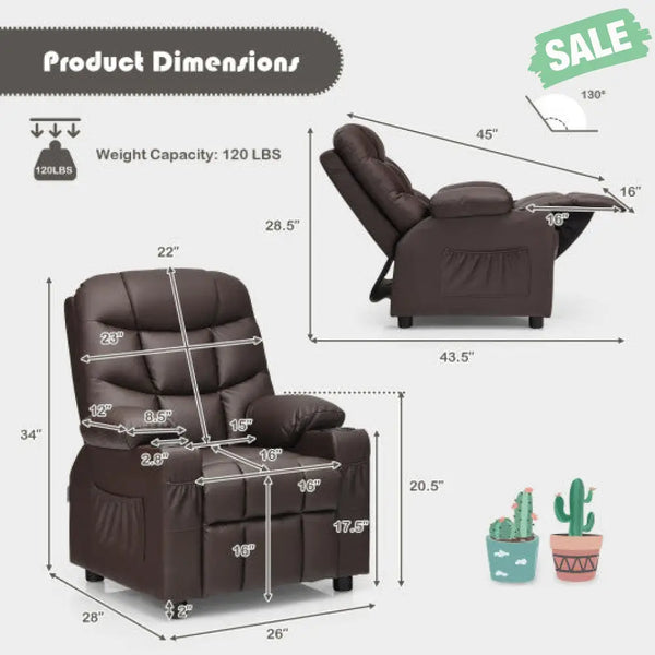 Kids Recliner Chair with Cup Holder and Footrest for Children-Brown Kids Chairs & Seating
