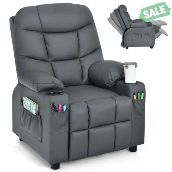 Kids Recliner Chair with Cup Holder and Footrest for Children-Brown Kids Chairs & Seating