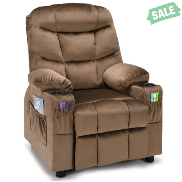 Kids Recliner Chair with Cup Holder and Footrest for Children-Brown Kids Chairs & Seating