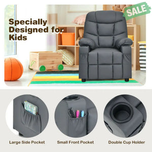 Kids Recliner Chair with Cup Holder and Footrest for Children-Brown Kids Chairs & Seating