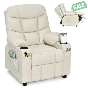 Kids Recliner Chair with Cup Holder and Footrest for Children-Brown Kids Chairs & Seating