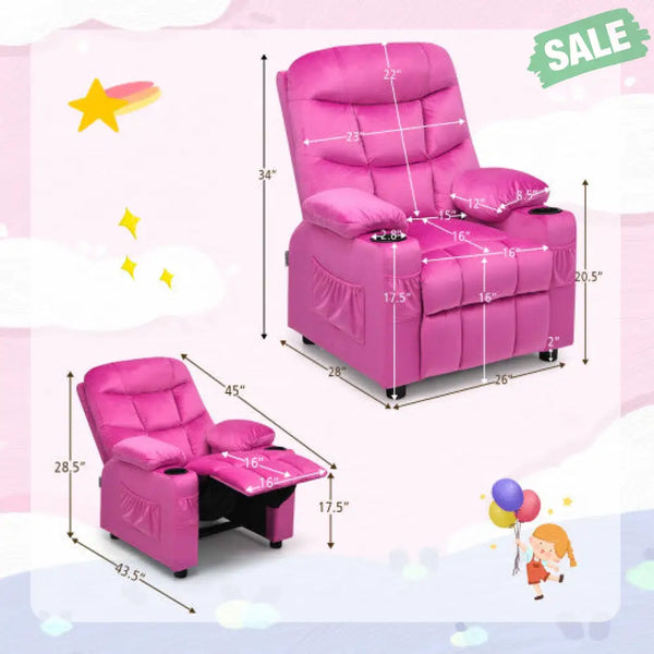 Kids Recliner Chair with Cup Holder and Footrest for Children-Brown Kids Chairs & Seating