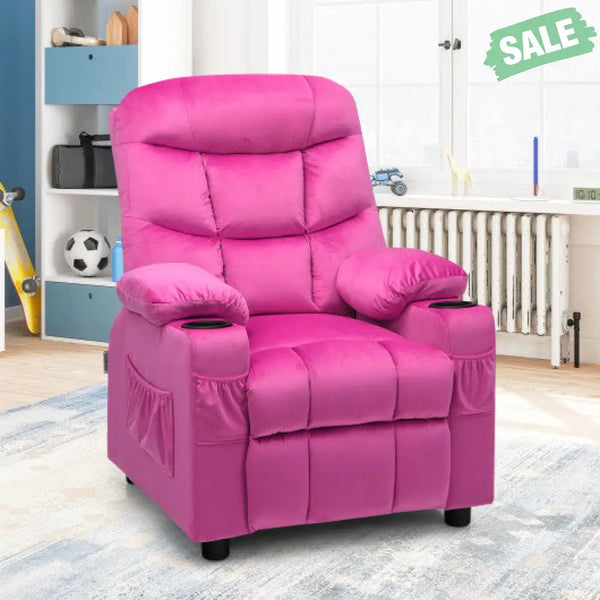 Kids Recliner Chair with Cup Holder and Footrest for Children-Brown Kids Chairs & Seating
