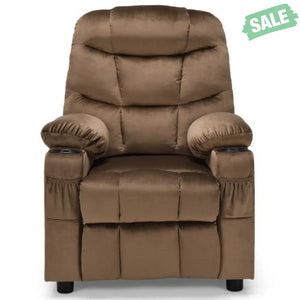 Kids Recliner Chair with Cup Holder and Footrest for Children-Brown Light Brown Kids Chairs & Seating