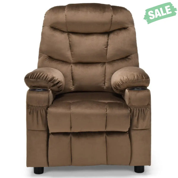 Kids Recliner Chair with Cup Holder and Footrest for Children-Brown Light Brown Kids Chairs & Seating