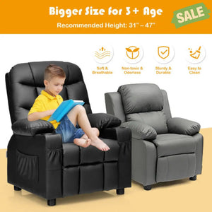 Kids Recliner Chair with Cup Holder and Footrest for Children-Brown Kids Chairs & Seating