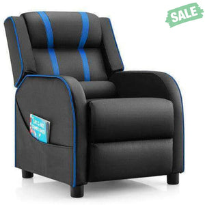 Kids Recliner Chair with Side Pockets and Footrest-Blue White Kids Chairs & Seating