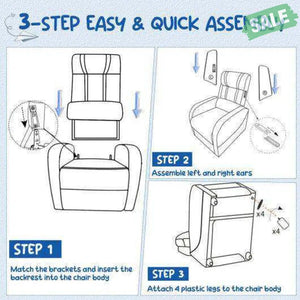Kids Recliner Chair with Side Pockets and Footrest-Blue White Kids Chairs & Seating