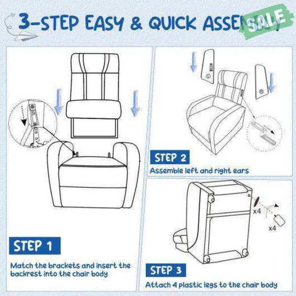 Kids Recliner Chair with Side Pockets and Footrest-Blue White Kids Chairs & Seating