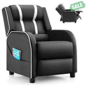 Kids Recliner Chair with Side Pockets and Footrest-Blue White Kids Chairs & Seating