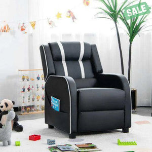 Kids Recliner Chair with Side Pockets and Footrest-Blue White Kids Chairs & Seating