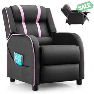 Kids Recliner Chair with Side Pockets and Footrest-Blue White Kids Chairs & Seating