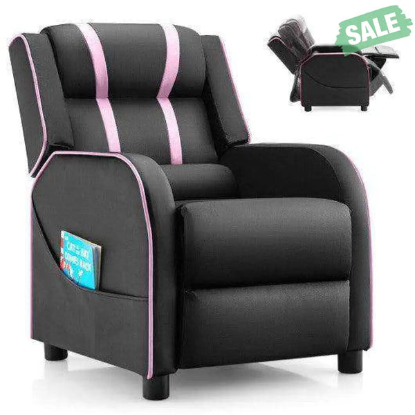 Kids Recliner Chair with Side Pockets and Footrest-Blue White Kids Chairs & Seating