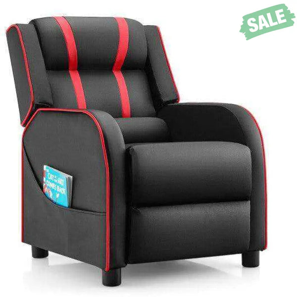 Kids Recliner Chair with Side Pockets and Footrest-Blue White Kids Chairs & Seating