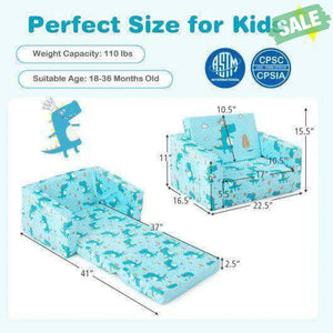 Kids Recliner Sofa Converts to Sleeper Bed for Boys Girls-Blue Blue Kids Chairs & Seating