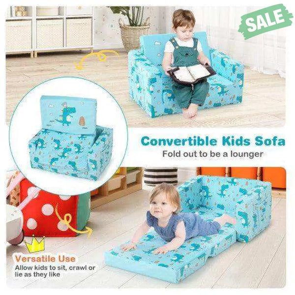 Kids Recliner Sofa Converts to Sleeper Bed for Boys Girls-Blue Blue Kids Chairs & Seating