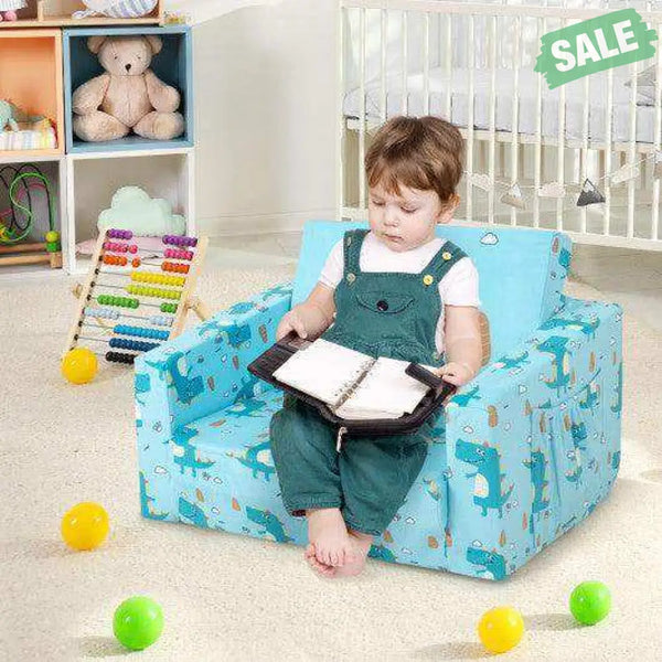 Kids Recliner Sofa Converts to Sleeper Bed for Boys Girls-Blue Blue Kids Chairs & Seating
