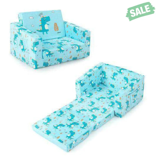 Kids Recliner Sofa Converts to Sleeper Bed for Boys Girls-Blue Blue Kids Chairs & Seating