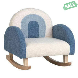 Kids Rocking Chair Children Velvet Upholstered Sofa with Solid Wood Legs-Blue Blue Kids Chairs & Seating