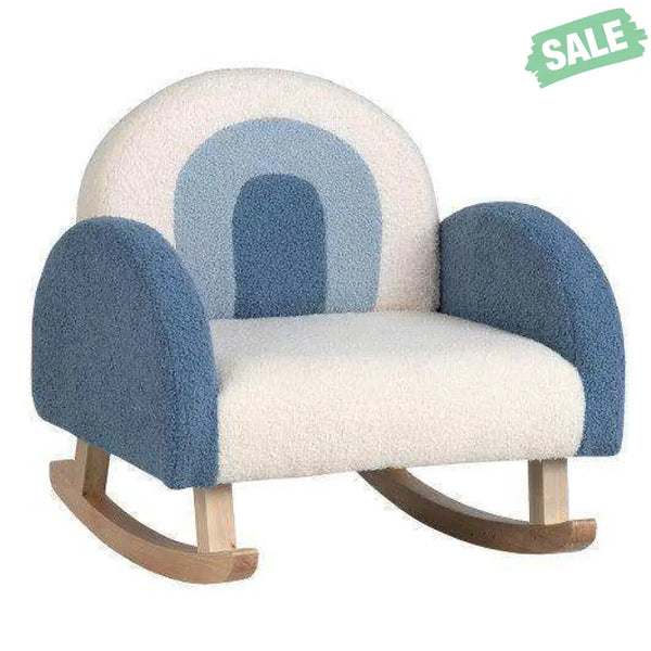Kids Rocking Chair Children Velvet Upholstered Sofa with Solid Wood Legs-Blue Blue Kids Chairs & Seating