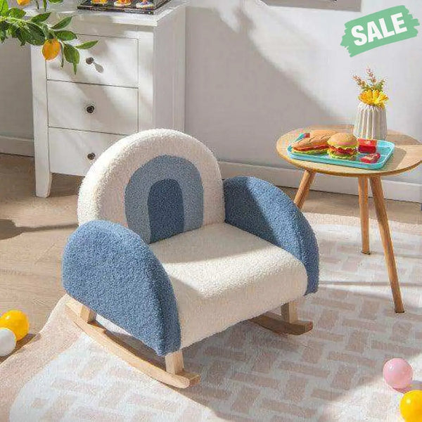 Kids Rocking Chair Children Velvet Upholstered Sofa with Solid Wood Legs-Blue Blue Kids Chairs & Seating