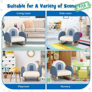 Kids Rocking Chair Children Velvet Upholstered Sofa with Solid Wood Legs-Blue Blue Kids Chairs & Seating