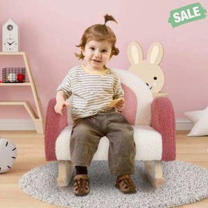 Kids Rocking Chair Children Velvet Upholstered Sofa with Solid Wood Legs-Blue Blue Kids Chairs & Seating