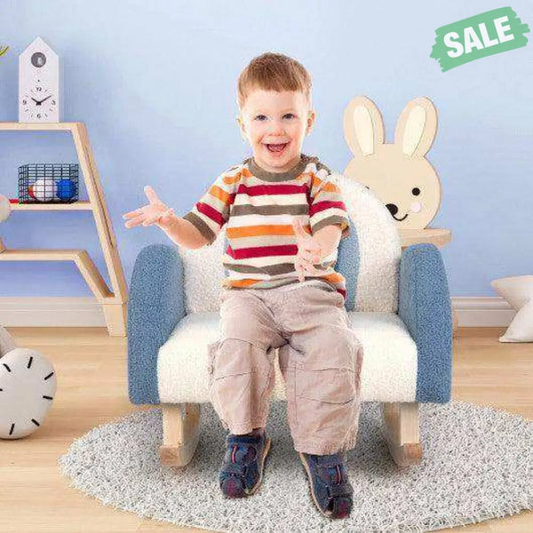 Kids Rocking Chair Children Velvet Upholstered Sofa with Solid Wood Legs-Blue Blue Kids Chairs & Seating
