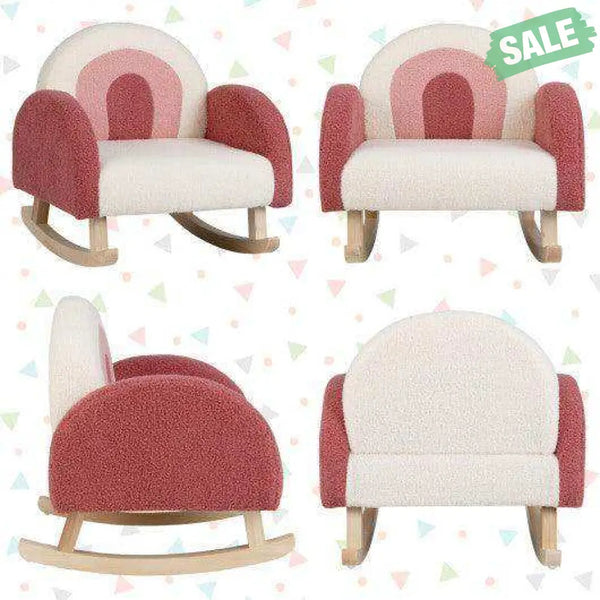 Kids Rocking Chair Children Velvet Upholstered Sofa with Solid Wood Legs-Blue Blue Kids Chairs & Seating