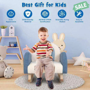 Kids Rocking Chair Children Velvet Upholstered Sofa with Solid Wood Legs-Blue Blue Kids Chairs & Seating