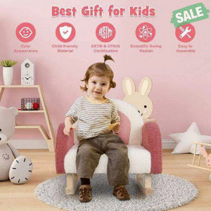 Kids Rocking Chair Children Velvet Upholstered Sofa with Solid Wood Legs-Blue Blue Kids Chairs & Seating